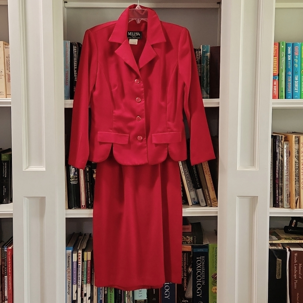 Melissa Collection red skirt set, petite, size 4